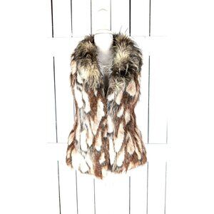 Y2K vintage brown striped chunky faux fur vest